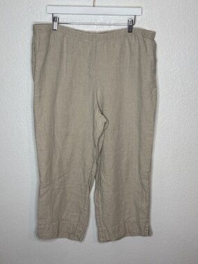 J. Jill Love Linen Cream Tan Linen Wide Leg Crop Capri Pants Size XL Lagenlook